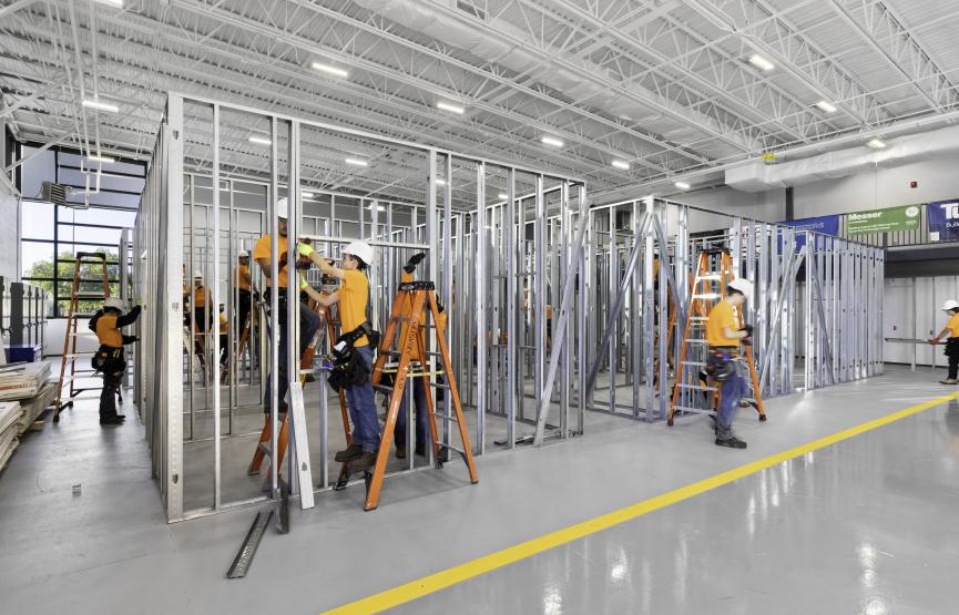 Students building in the Pickaway-Ross construction trades lab addition