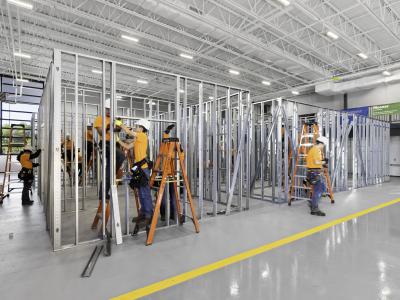 Students building in the Pickaway-Ross construction trades lab addition