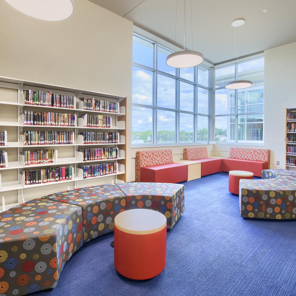 Interior view of a middle school library