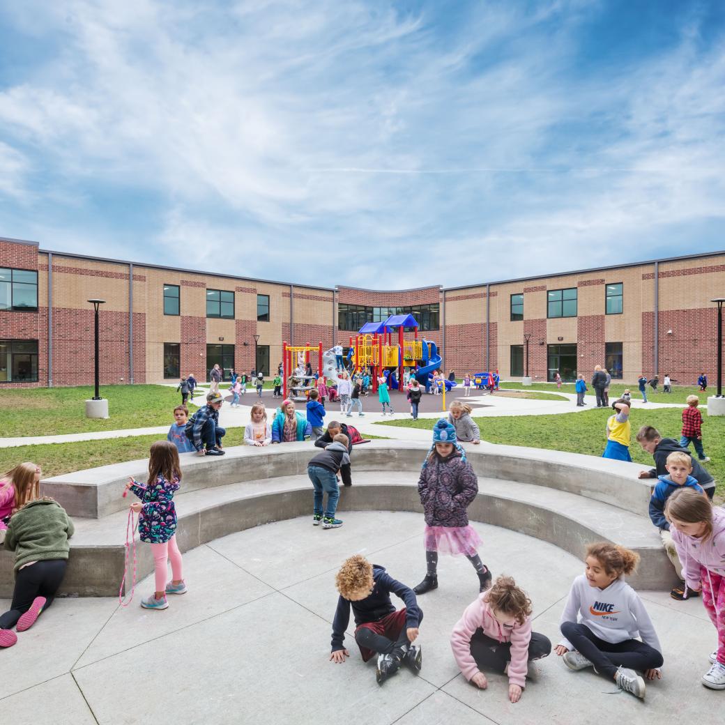 Students in courtyard at Greenon K-12 School 